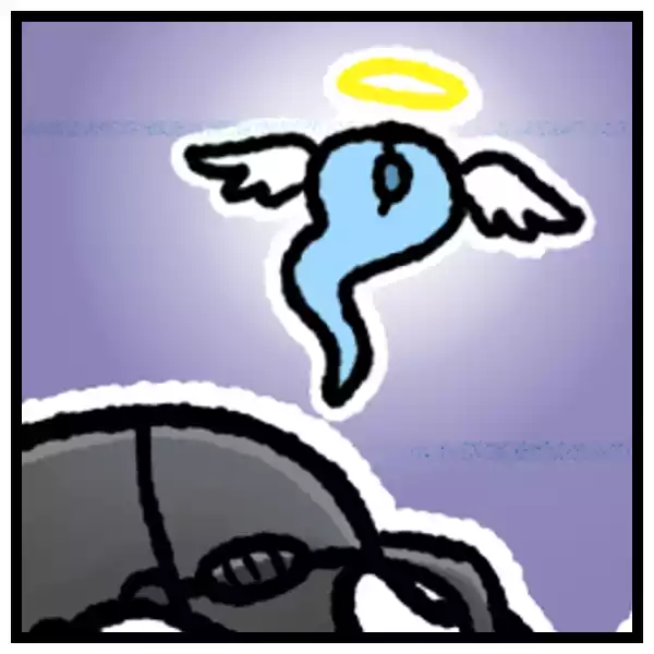 Miniatura de la historieta donde aparece el espíritu del ratón del ordenador volando hacia el cielo con alas y aureola de ángel.